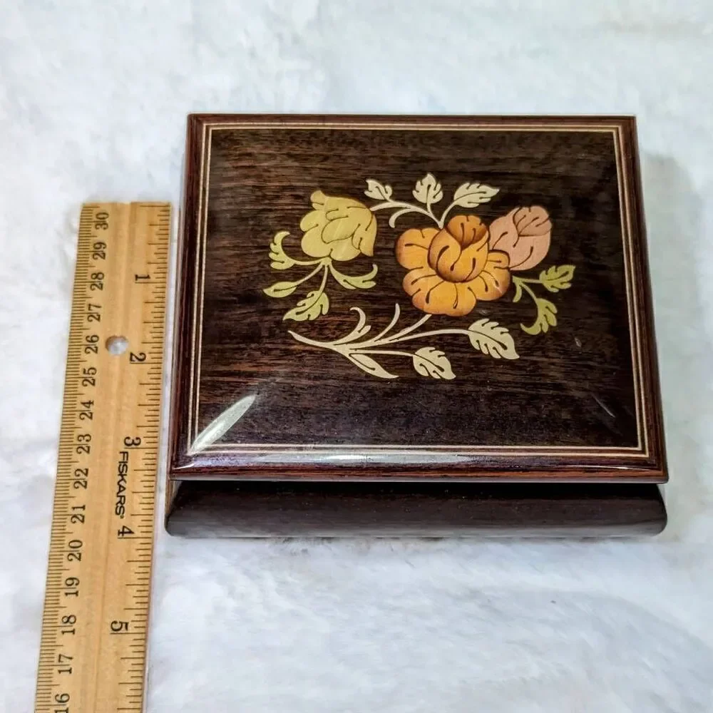 Sorrento Marquetry Inlay Flowers Jewelry Trinket Box 5